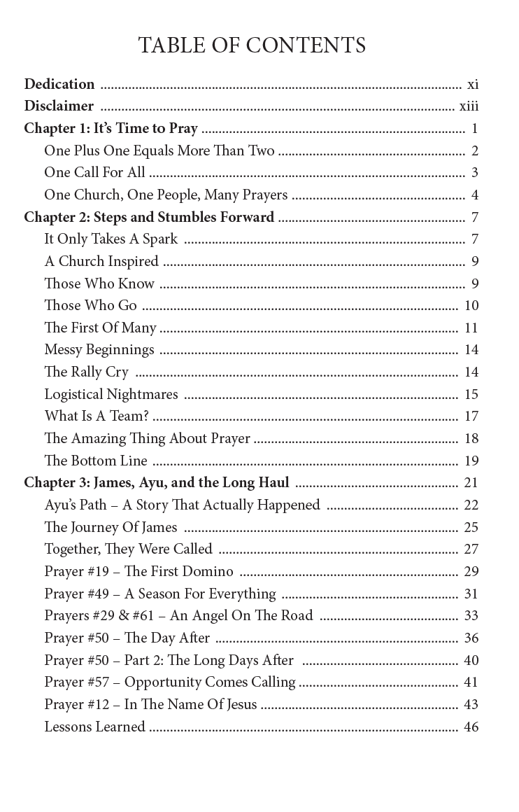 Table of Contents for the Prayers of Many - 1